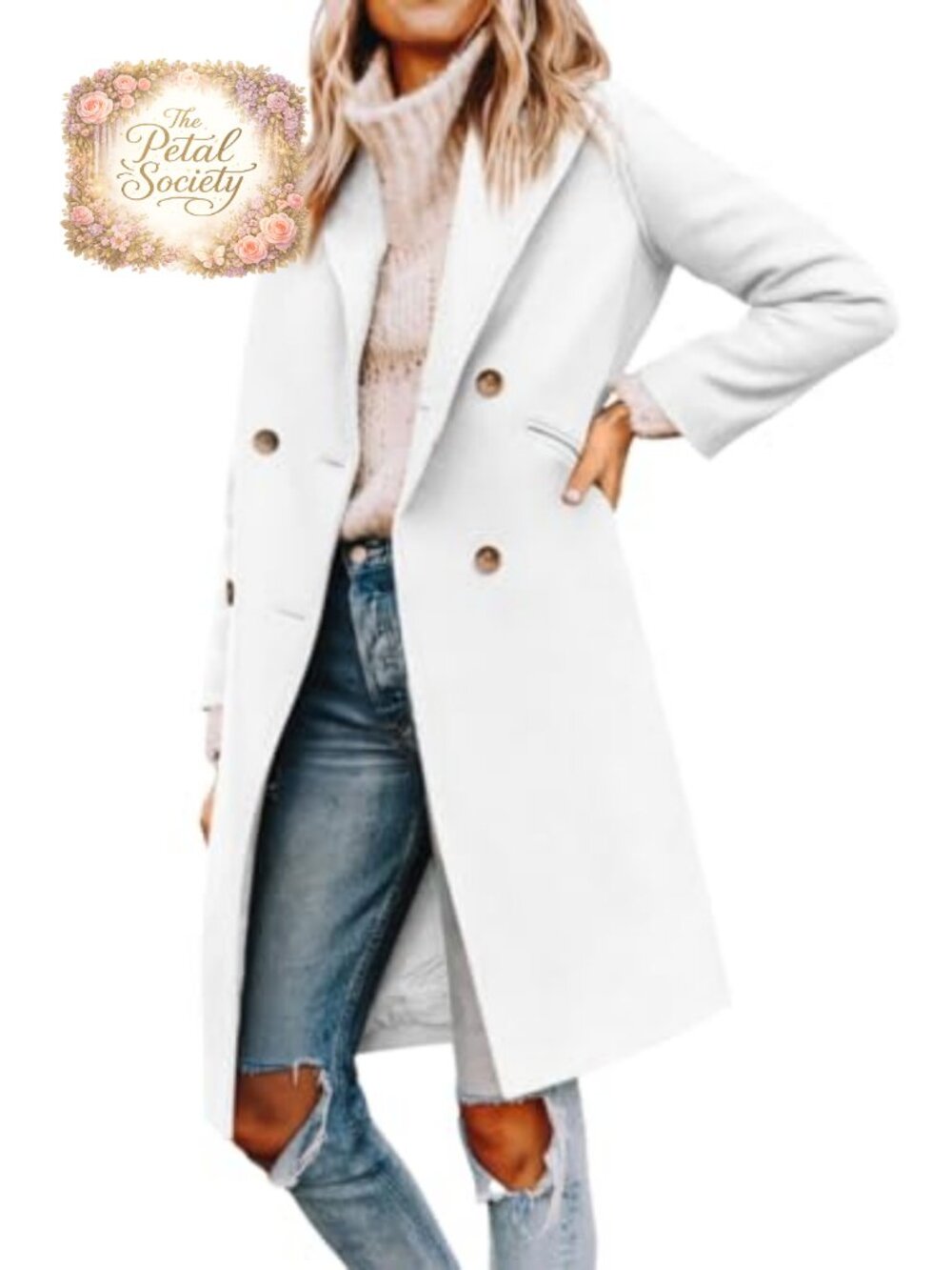 Notched Lapel Double Breasted Mid Long Pea Coat
